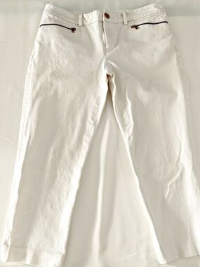 Lauren Ralph Lauren Petite 4P Mid Rise White Ankle Pants Nautical Chic Elegant